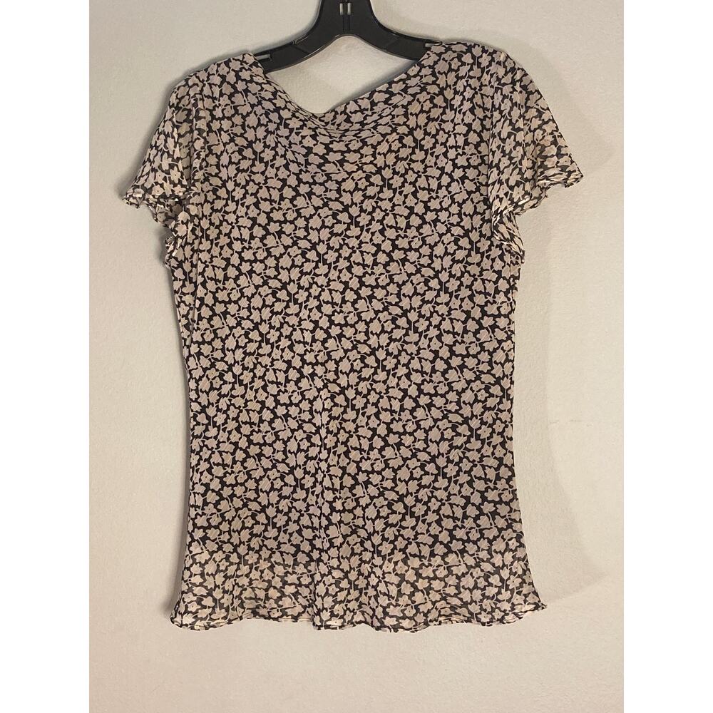 Vintage 90s Romantic Flower Frill Top Black White Floral Print  ~ Sz 12 Fits M/L - Picture 5 of 7